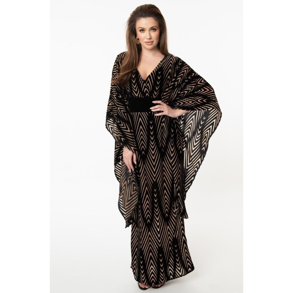 ISO Unique Vintage Gold & Black Velvet Desmond Caftan Dress
